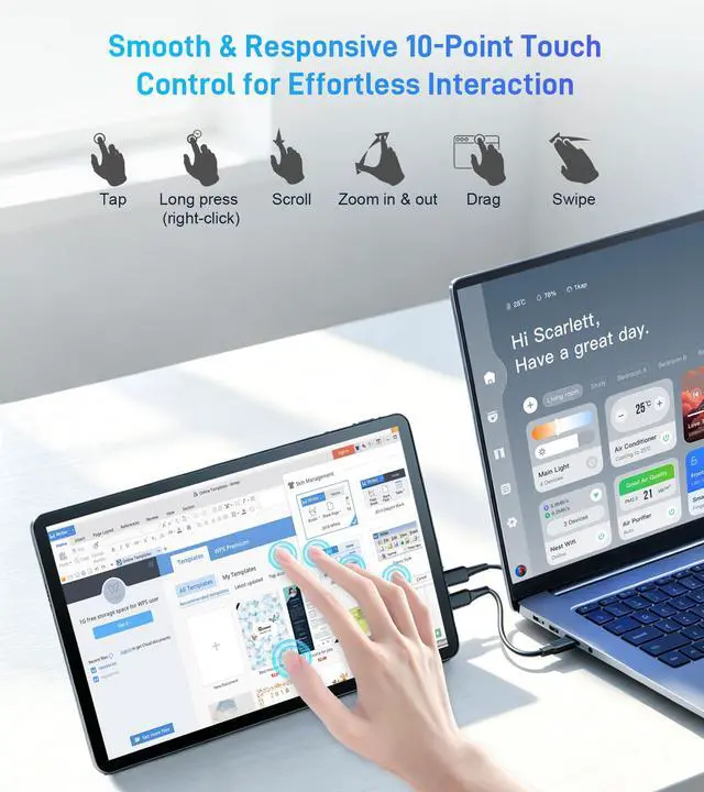 Alt view image 2 of 7 - 11" 2.5K Touchscreen Portable Monitor, 2560x1600 IPS Display 16:10,USB-C & Mini HDMI, VESA Stand Compatible with Laptops, Desktops, Phones, PS, Mac, Xbox, Switch, and Other Gaming
