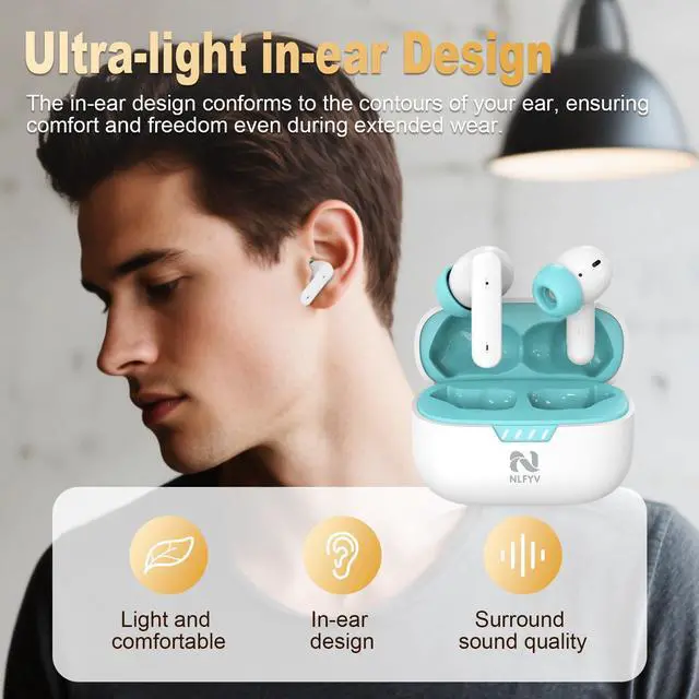 Alt view image 5 of 7 - Wireless Bluetooth 6.0 Headphones with Active Noise Cancelling (ANC), 6-Mic ENC Clear Calls, 35 Hours Playtime, HiFi Stereo, in-Ear Headphones, for Home Office Travel Outdoor Sports - White