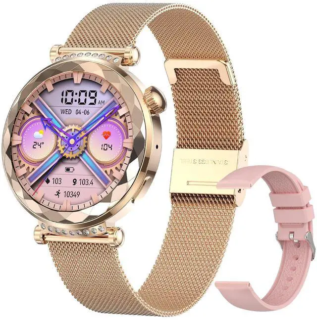 Main image of Smart Watch for Women, Fitness Tracker for Android/iOS, 1.19" AMOLED Screen Smartwatches with Female Cycle, Heart Rate, Sleep Monitor, Activity Tracking (2 Watch Bands) (Gold)