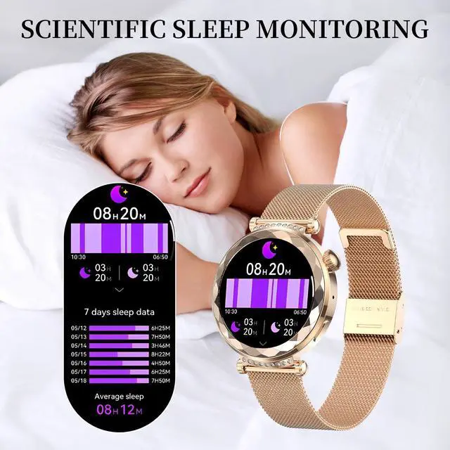 Alt view image 2 of 7 - Smart Watch for Women, Fitness Tracker for Android/iOS, 1.19" AMOLED Screen Smartwatches with Female Cycle, Heart Rate, Sleep Monitor, Activity Tracking (2 Watch Bands) (Gold)