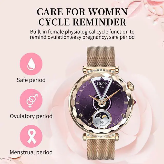 Alt view image 3 of 7 - Smart Watch for Women, Fitness Tracker for Android/iOS, 1.19" AMOLED Screen Smartwatches with Female Cycle, Heart Rate, Sleep Monitor, Activity Tracking (2 Watch Bands) (Gold)