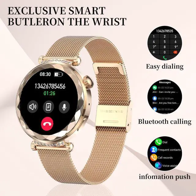 Alt view image 4 of 7 - Smart Watch for Women, Fitness Tracker for Android/iOS, 1.19" AMOLED Screen Smartwatches with Female Cycle, Heart Rate, Sleep Monitor, Activity Tracking (2 Watch Bands) (Gold)