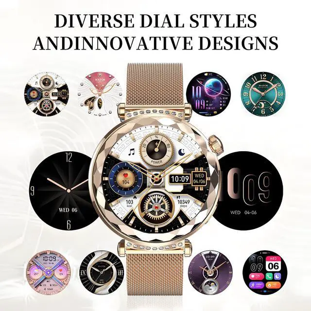 Alt view image 5 of 7 - Smart Watch for Women, Fitness Tracker for Android/iOS, 1.19" AMOLED Screen Smartwatches with Female Cycle, Heart Rate, Sleep Monitor, Activity Tracking (2 Watch Bands) (Gold)