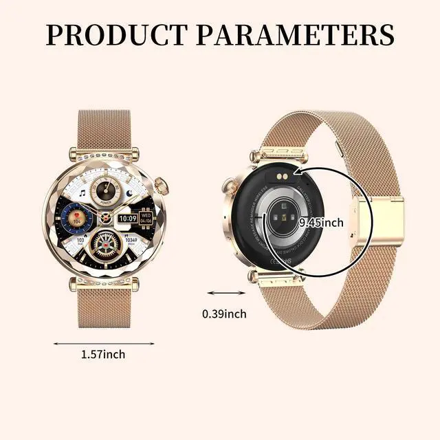 Alt view image 6 of 7 - Smart Watch for Women, Fitness Tracker for Android/iOS, 1.19" AMOLED Screen Smartwatches with Female Cycle, Heart Rate, Sleep Monitor, Activity Tracking (2 Watch Bands) (Gold)
