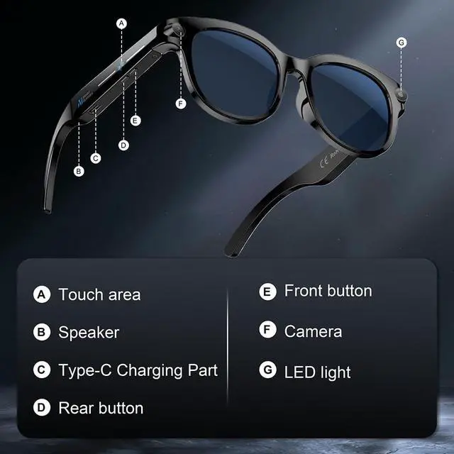 Alt view image 5 of 7 - Smart Glasses with Camera, Bluetooth AI Sunglasses for Travel