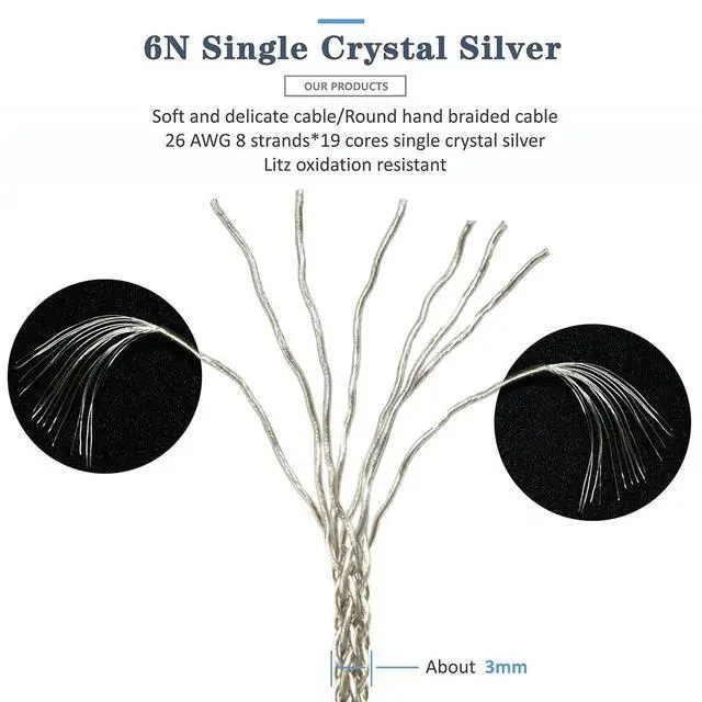 Alt view image 6 of 7 - 3.5mm Stereo Male to 4.4mm Balanced Female Portable Headphone Adapter Cable 6N Single Crystal Silver Headphone Jack Convert Cable for Audio Players with 3.5mm Ports