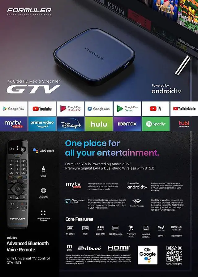 Alt view image 2 of 6 - GTV 4K Media Streaming Box Voice Remote, Dual-Band WiFi, 4K Ultra HD, Certified, Powerful Streaming Player