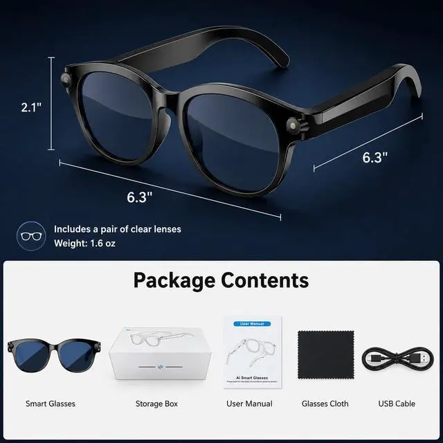 Alt view image 7 of 7 - Smart Glasses with Camera, Bluetooth AI Sunglasses for Travel