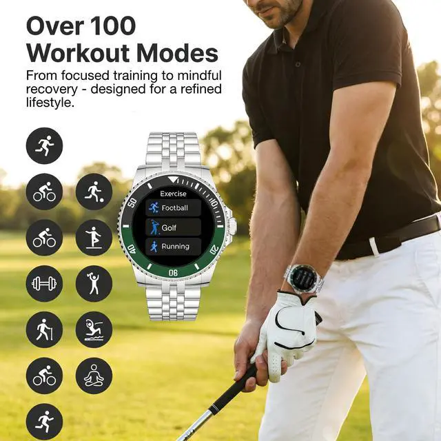 Alt view image 5 of 7 - Men's Luxury Smart Watch with Stainless Steel Band, 1.19" HD AMOLED Always-On Display, Bluetooth Calls & AI Voice Assistant, 24/7 Health & Sleep Tracker, IP67 Waterproof Business Timepiece
