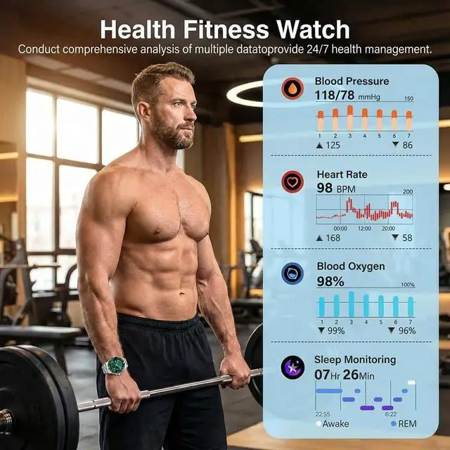Alt view image 6 of 7 - Men's Luxury Smart Watch with Stainless Steel Band, 1.19" HD AMOLED Always-On Display, Bluetooth Calls & AI Voice Assistant, 24/7 Health & Sleep Tracker, IP67 Waterproof Business Timepiece