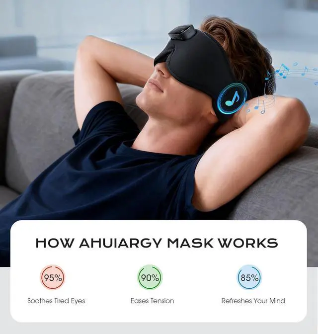 Alt view image 4 of 7 - Sleep Mask with Headphones Bluetooth 5.4-3D Zero-Pressure Design Adjustable Sleep Headphones 100% Light Blocking Sleep Headphones with White Noise Sounds ComfortableRaven