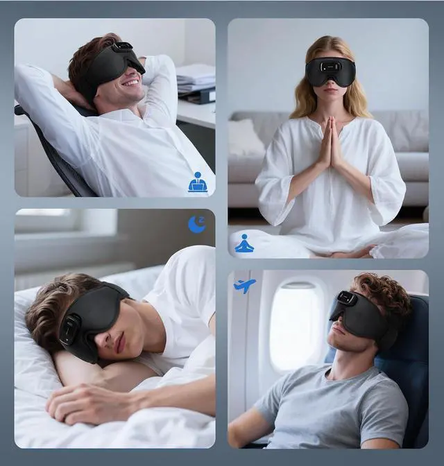 Alt view image 7 of 7 - Sleep Mask with Headphones Bluetooth 5.4-3D Zero-Pressure Design Adjustable Sleep Headphones 100% Light Blocking Sleep Headphones with White Noise Sounds ComfortableRaven