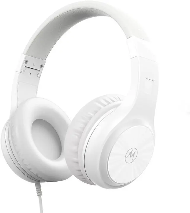 Main image of Moto XT120 Over Ear Headphones Wired with Microphone, in-Line Command Control for Calls - Foldable Wired Headphones with Adjustable Cushioned Headband, Dynamic Bass, 3.5mm Jack - White