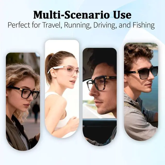 Alt view image 7 of 7 - AI Smart Glasses with Real-Time Translation & Voice Assistant | Bluetooth Audio Sunglasses, Noise-Cancelling Calls & Music, Photochromic Lenses, UV & Blue Light Protection-Black