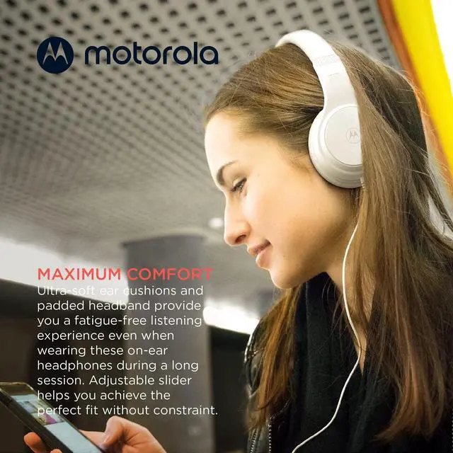 Alt view image 5 of 6 - Moto XT120 Over Ear Headphones Wired with Microphone, in-Line Command Control for Calls - Foldable Wired Headphones with Adjustable Cushioned Headband, Dynamic Bass, 3.5mm Jack - White