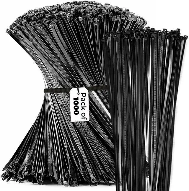 Main image of 12-Inch Black Zip Ties - 1000-Pack Heavy Duty Wire and Cable Ties - Durable Self-Locking Nylon with 40 lbs Tensile Strength - UV and Temperature Resistant for Indoor and Outdoor Use