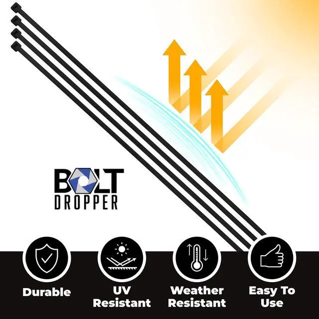 Alt view image 3 of 7 - 12-Inch Black Zip Ties - 1000-Pack Heavy Duty Wire and Cable Ties - Durable Self-Locking Nylon with 40 lbs Tensile Strength - UV and Temperature Resistant for Indoor and Outdoor Use