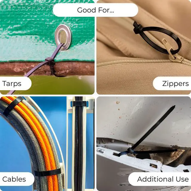 Alt view image 6 of 7 - 12-Inch Black Zip Ties - 1000-Pack Heavy Duty Wire and Cable Ties - Durable Self-Locking Nylon with 40 lbs Tensile Strength - UV and Temperature Resistant for Indoor and Outdoor Use