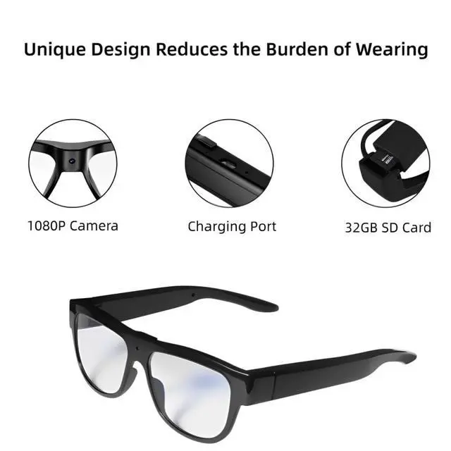 Alt view image 3 of 7 - 1080P Camera Glasses with 32GB Storage, No Bluetooth, No App, No AI | HD Video Recording Glasses for Outdoor Sports, Cycling, and Travel