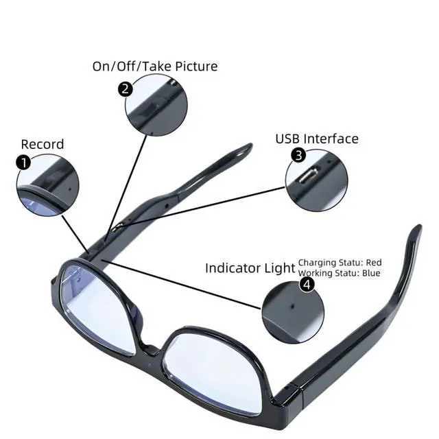 Alt view image 4 of 7 - 1080P Camera Glasses with 32GB Storage, No Bluetooth, No App, No AI | HD Video Recording Glasses for Outdoor Sports, Cycling, and Travel