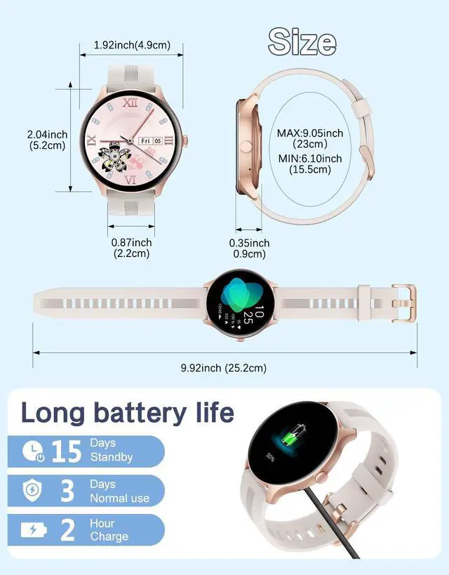 Alt view image 3 of 3 - Smart Watch for Women Men Answer/Make Calls for iPhone/Android Cream | 1.4" HD Round Fitness Tracker Watch, Heart Rate/Sleep Monitor, Step/Calories Counter, Track 100+ Sport Types, IP68 Waterproof