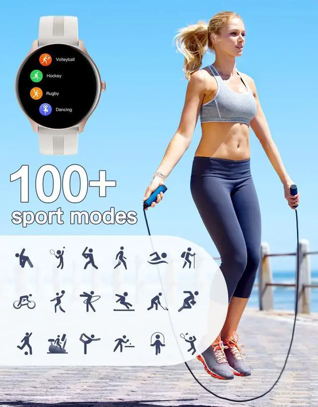Alt view image 2 of 3 - Smart Watch for Women Men Answer/Make Calls for iPhone/Android Cream | 1.4" HD Round Fitness Tracker Watch, Heart Rate/Sleep Monitor, Step/Calories Counter, Track 100+ Sport Types, IP68 Waterproof