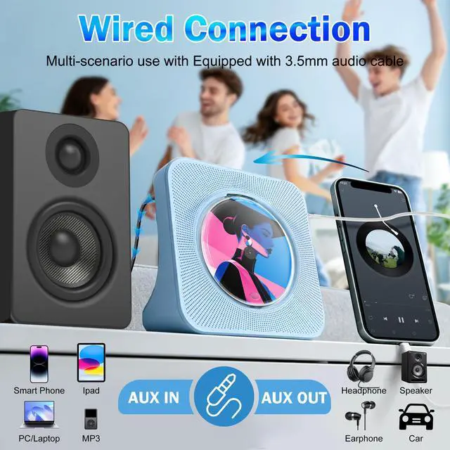 Alt view image 3 of 7 - Home Bluetooth CD Player, Desktop CD Players, Built-in Dual Stereo Speakers | Support Bluetooth/FM Radio/USB Drive/AUX Jack, Sleep Timer, Non-rechargeable, Remote Control