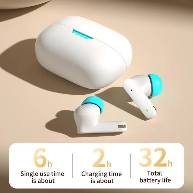 Alt view image 6 of 7 - Wireless Bluetooth 6.0 Headphones with Active Noise Cancelling (ANC), 6-Mic ENC Clear Calls, 35 Hours Playtime, HiFi Stereo, in-Ear Headphones, for Home Office Travel Outdoor Sports - White
