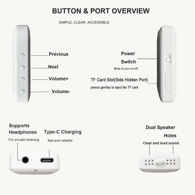 Alt view image 3 of 7 - Mini Bible Player Key-Sized KJV Audio Scripture Device with Psalms, Prayers & Hymns Ultra-Compact & Rechargeable Christian Gift Ivory White