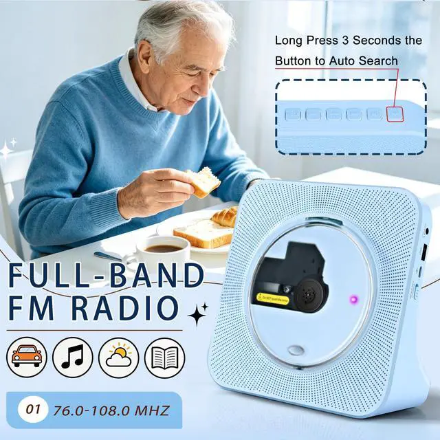 Alt view image 6 of 7 - Home Bluetooth CD Player, Desktop CD Players, Built-in Dual Stereo Speakers | Support Bluetooth/FM Radio/USB Drive/AUX Jack, Sleep Timer, Non-rechargeable, Remote Control