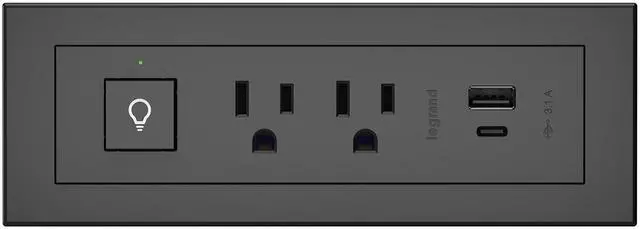 Main image of Legrand radiant Furniture Power Strip USB A/C and Switch Black 6 Ft Cord | Commercial Rated, 2 Outlet, Child Safe Tamper Resistant, Easy Installation, Screwless Bezel, Low Profile