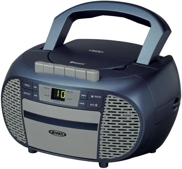 Main image of CD-550BT-BL Portable Stereo Bluetooth CD Cassette Recorder with AM/FM Radio Compact Bluetooth-Enabled Radio Player with Handle Blue