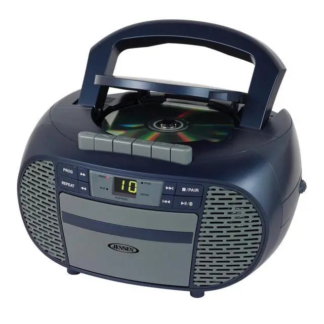 Alt view image 2 of 5 - CD-550BT-BL Portable Stereo Bluetooth CD Cassette Recorder with AM/FM Radio Compact Bluetooth-Enabled Radio Player with Handle Blue