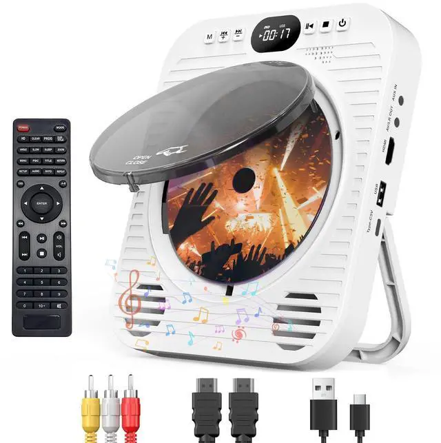 Main image of Mini CD DVD Player for TV - Portable Bluetooth CD DVD Player with HDMI & AV Cables, Built-in Speakers, USB/AUX Playback, 1080P Upscaling, Wall-Mountable Compact Desktop Player for Home