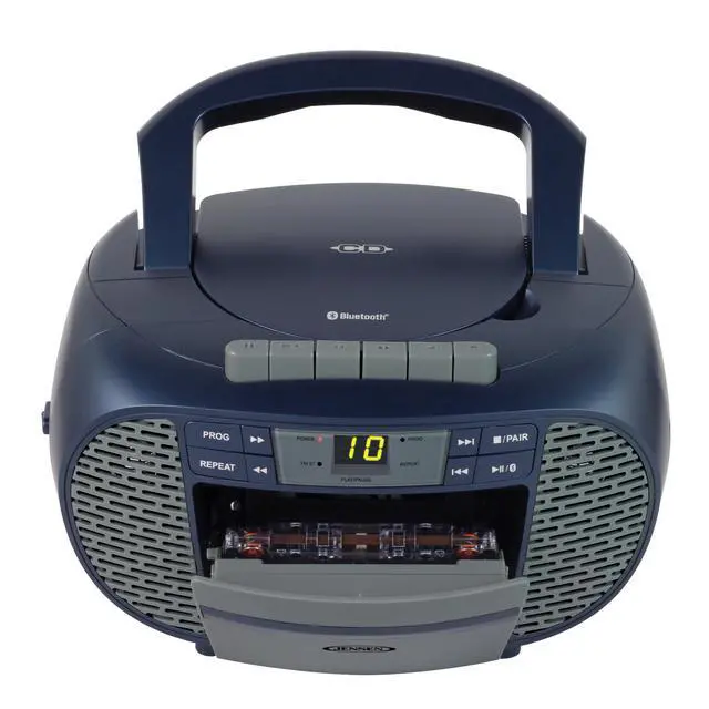 Alt view image 4 of 5 - CD-550BT-BL Portable Stereo Bluetooth CD Cassette Recorder with AM/FM Radio Compact Bluetooth-Enabled Radio Player with Handle Blue