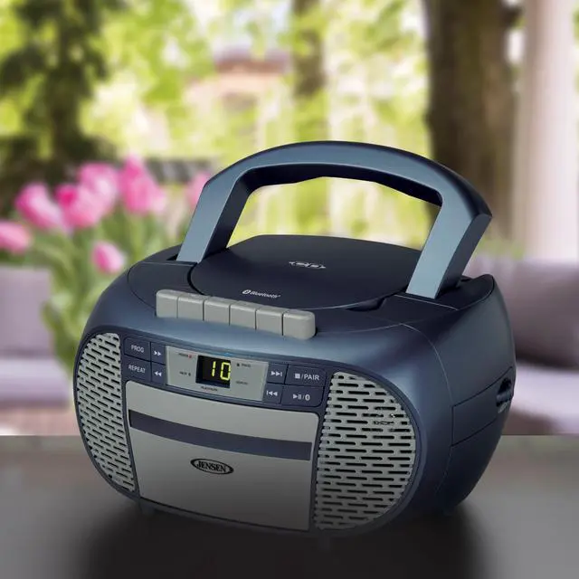 Alt view image 5 of 5 - CD-550BT-BL Portable Stereo Bluetooth CD Cassette Recorder with AM/FM Radio Compact Bluetooth-Enabled Radio Player with Handle Blue