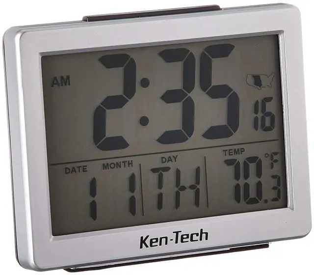 Main image of Ken-Tech T-4652 Atomic Radio Controlled LCD A larm Clock, 1.5-Inch, Black Blue Light