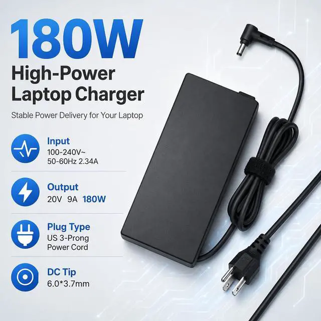 Alt view image 3 of 7 - ADP-180TB H 180W AC Adapter for Asus ROG Zephyrus GA502DU GA502D GA502 GA502IU GA401 GA401I GA401II GA401IV 6.0x3.7mm 20V 9A Laptop Power Supply Charger