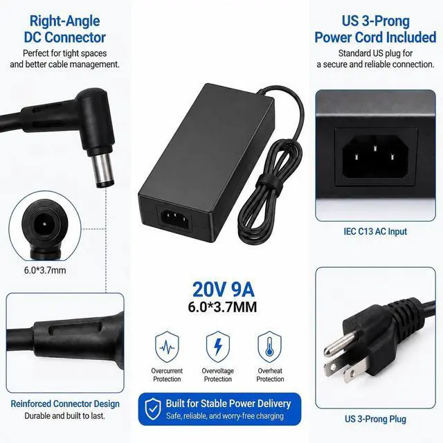 Alt view image 4 of 7 - ADP-180TB H 180W AC Adapter for Asus ROG Zephyrus GA502DU GA502D GA502 GA502IU GA401 GA401I GA401II GA401IV 6.0x3.7mm 20V 9A Laptop Power Supply Charger