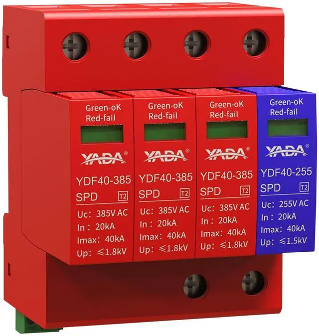 Main image of 480Y/277V 3-Phase AC Surge Protector, 3P+N Type 2 SPD, DIN Rail | For TN/TT systems; 20kA In/40kA Imax, L-N/N-PE protection, pluggable modules, remote signaling, red/green indicator