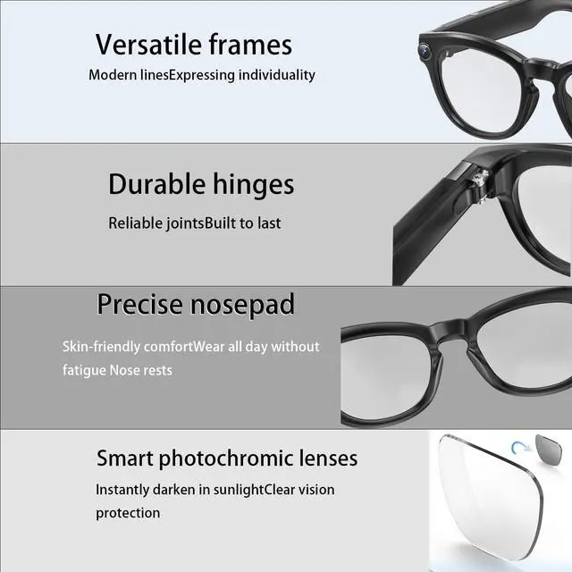 Alt view image 3 of 7 - AI Smart Glasses with 4K Camera Standalone Bluetooth Video Glasses with Audio, Real-Time Translation, Auto-Tint Lenses, 32GB Storage No WiFi Needed for Travel, Outdoor & Daily Wear