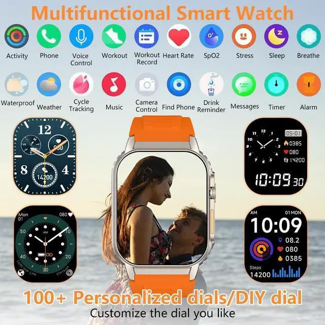 Alt view image 2 of 7 - Smart Watch for Men Women(Dial/Answer Calls), Activity Trackers with Heart Rate/Sleep Monitor, 100 Sports Modes/IP68 Waterproof, 2.01" HD Touchscreen Fitness Watch Compatible with Android iOS (Orange)