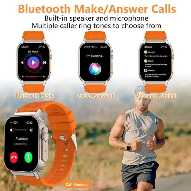 Alt view image 4 of 7 - Smart Watch for Men Women(Dial/Answer Calls), Activity Trackers with Heart Rate/Sleep Monitor, 100 Sports Modes/IP68 Waterproof, 2.01" HD Touchscreen Fitness Watch Compatible with Android iOS (Orange)