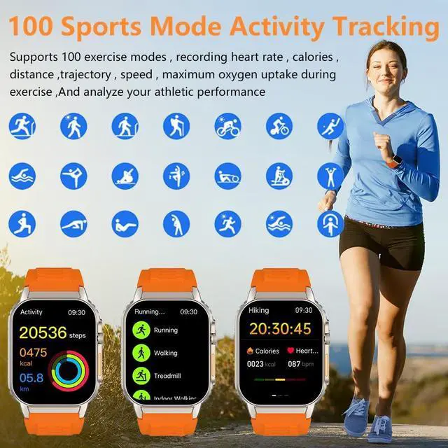 Alt view image 3 of 7 - Smart Watch for Men Women(Dial/Answer Calls), Activity Trackers with Heart Rate/Sleep Monitor, 100 Sports Modes/IP68 Waterproof, 2.01" HD Touchscreen Fitness Watch Compatible with Android iOS (Orange)