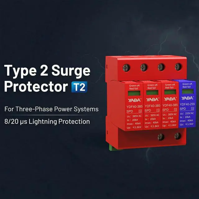 Alt view image 2 of 6 - 480Y/277V 3-Phase AC Surge Protector, 3P+N Type 2 SPD, DIN Rail | For TN/TT systems; 20kA In/40kA Imax, L-N/N-PE protection, pluggable modules, remote signaling, red/green indicator