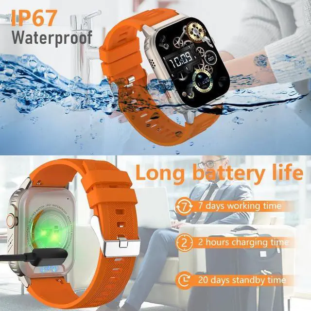 Alt view image 5 of 7 - Smart Watch for Men Women(Dial/Answer Calls), Activity Trackers with Heart Rate/Sleep Monitor, 100 Sports Modes/IP68 Waterproof, 2.01" HD Touchscreen Fitness Watch Compatible with Android iOS (Orange)