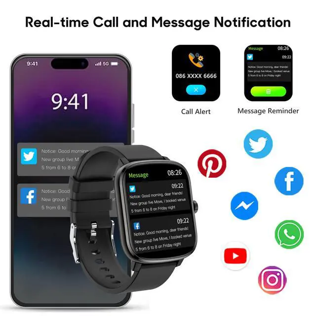Alt view image 4 of 7 - Smart Watch, 1.69'' Fitness Watch Women Men with Heart Rate, Blood Pressure, Blood Oxygen & Sleep Monitor, 110 Sports Modes Fitness Tracker, Waterproof Pedometer Compatible Android iPhone