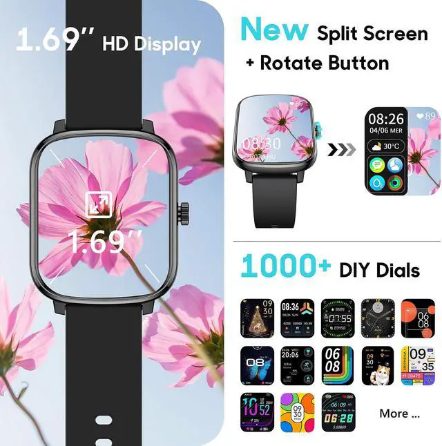 Alt view image 5 of 7 - Smart Watch, 1.69'' Fitness Watch Women Men with Heart Rate, Blood Pressure, Blood Oxygen & Sleep Monitor, 110 Sports Modes Fitness Tracker, Waterproof Pedometer Compatible Android iPhone