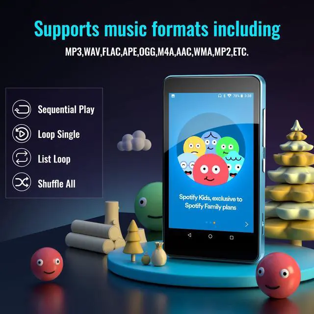 Alt view image 5 of 7 - MP3 Player for Kids with Spotify, Parental Controls, Android 14 | Play Store, Spotify Kids, Audible, Amazon Music, Libby, Eye-Friendly Night Mode, Up to 512GB, Updated M4S
