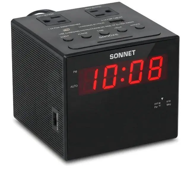 Main image of Digital Alarm Clock Radio with Charging Station, AM/FM Radio for Bedroom, 2 AC Outlets & USB-C + USB-A Charging Ports, LED Display, Snooze, AUX Input, Battery Backup by